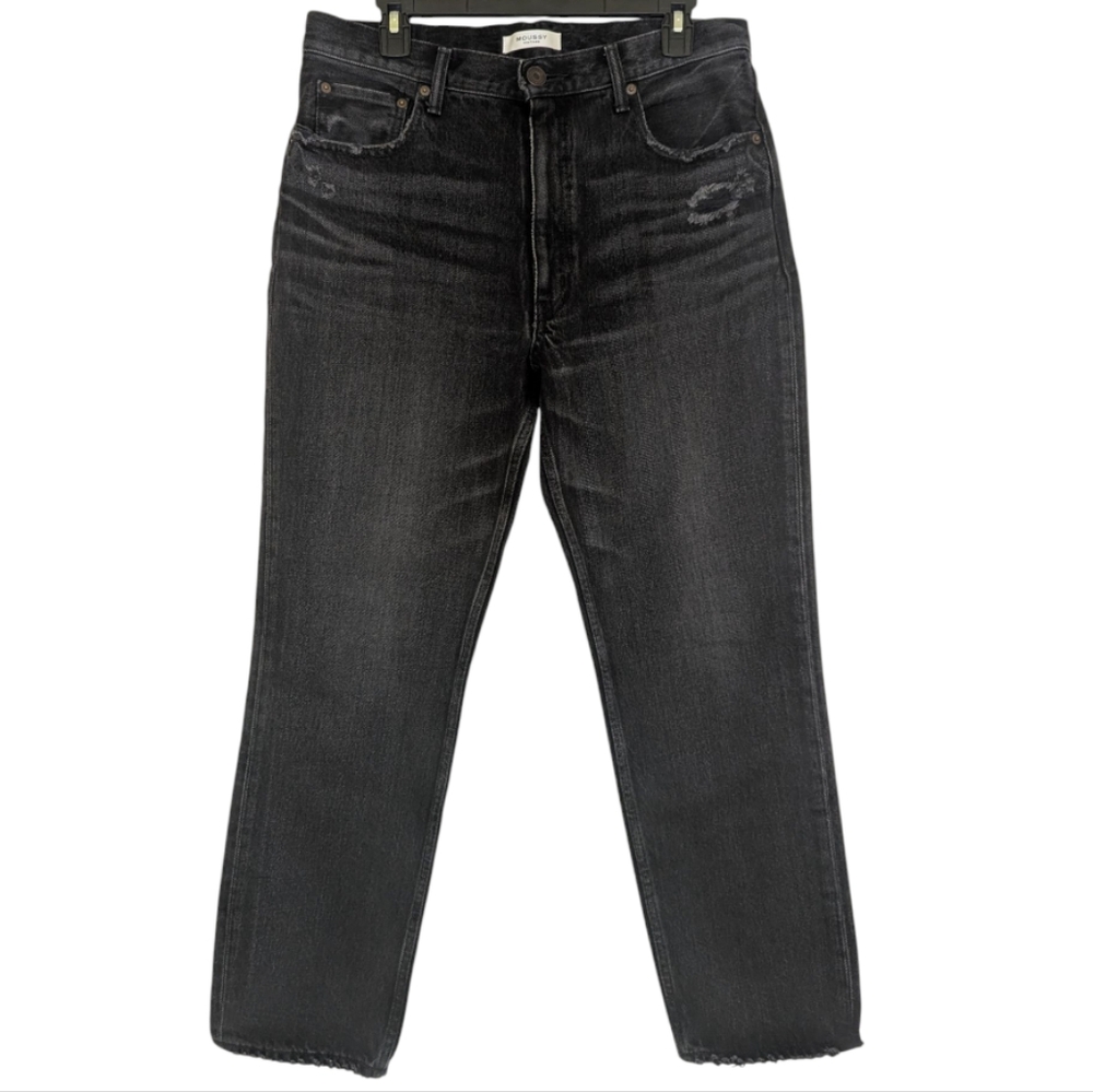 Moussy Vintage Black Distressed High-Rise Straight Leg Jeans - Size 30